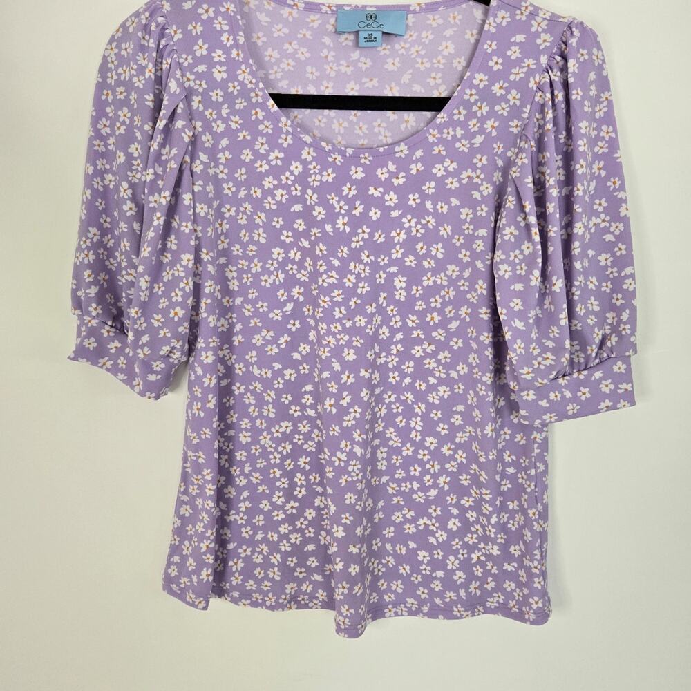 CeCe Women’s Purple Floral Puff Sleeve Blouse Top